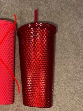 Textured Studded Reusable Tumbler with Straw - Deep Red